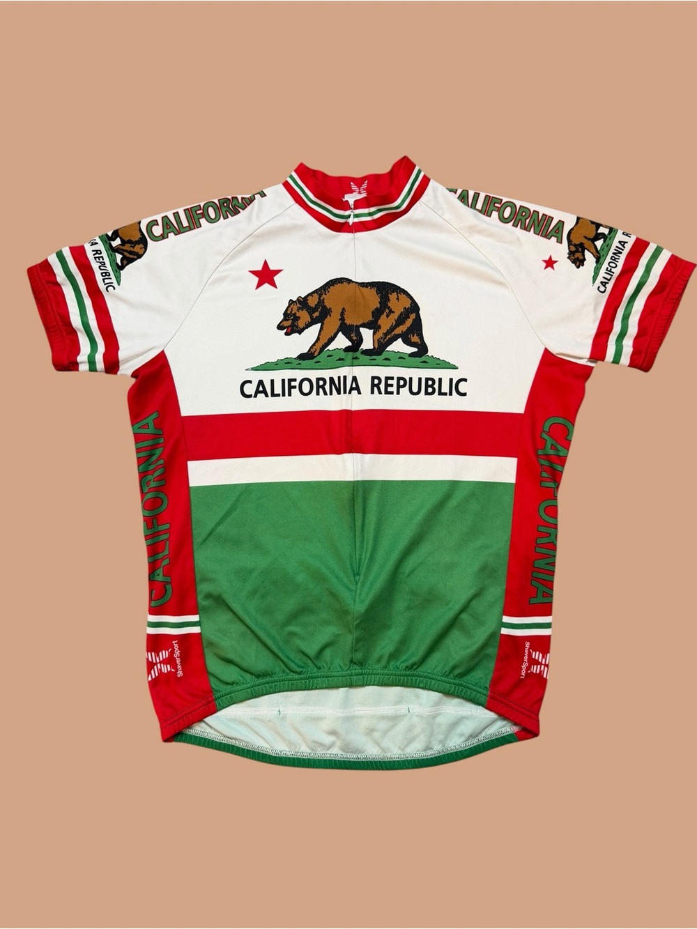 ShaverSport California Republic Flag Cycling Jersey Green Red White Men’s Large